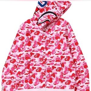 ABC Camo (Pink), Shark and Tiger graphic appliqués, full-zip closure, unisex hoo